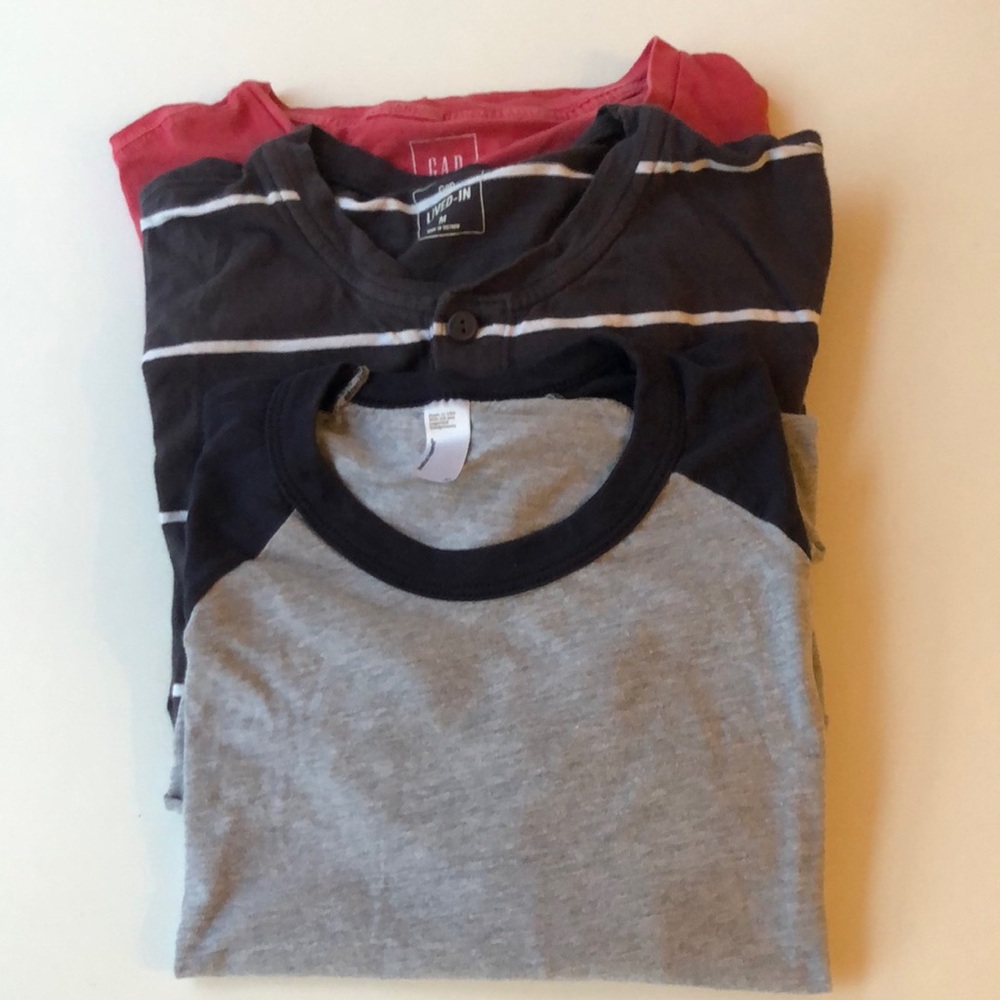 Gap Tee Shirt Red & Navy Stripe, American Apparel Baseball Shirt. Bundle of 3. M